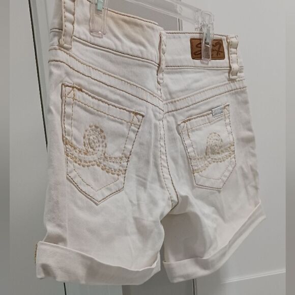 Seven7 Roll up Shorts Ivory with Gold Stitching Sz 27 Jeans - Picture 4 of 12